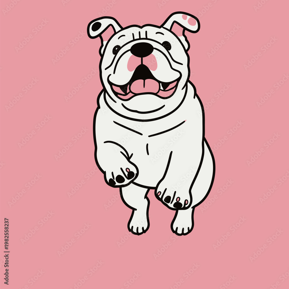 Fototapeta premium Cute White Bulldog Illustration on Pink Background