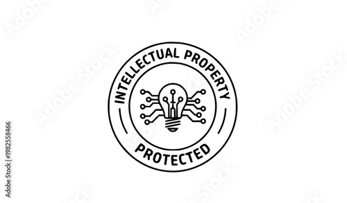 Intellectual Property Protected badge with light bulb circuit icon modern black line circular vector isolated