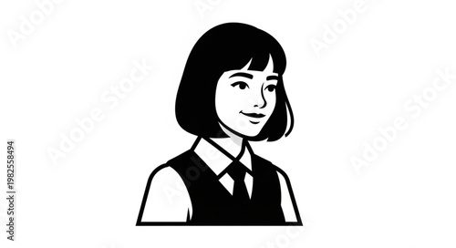 Stylized Black and White Illustration of a Young Girl.