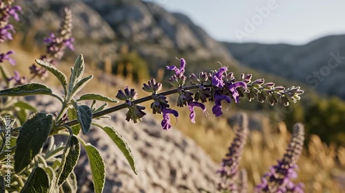 Wild purple sage flowers blooming in mountain landscape 4K Video
