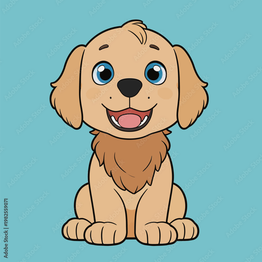 Fototapeta premium Cute Cartoon Golden Retriever Puppy