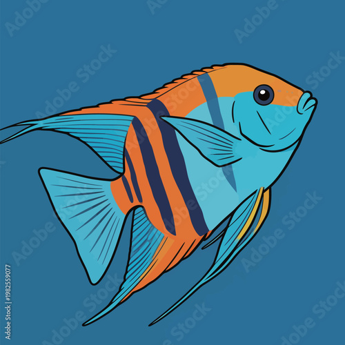 Colorful Angelfish Illustration on Blue Background
