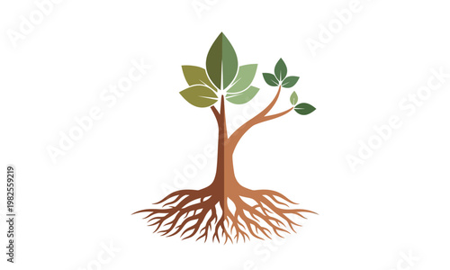 A simplified illustration of a tree with visible roots, symbolizing growth, nature, and life