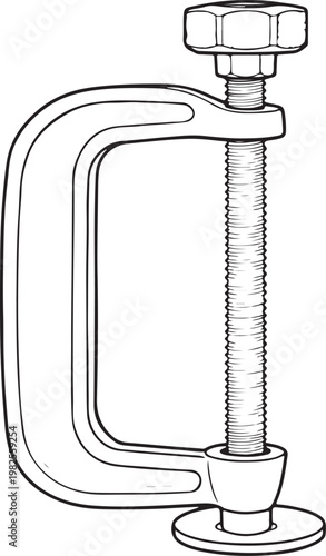 C clamp tool for woodworking and metalworking, adjustable vise for clamping materials securely on transparent background.