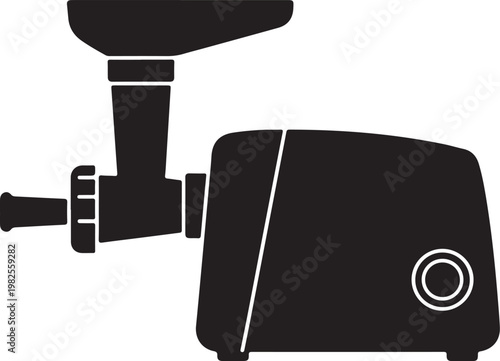 Electric meat grinder vector silhouette for kitchen appliance store advertisements, modern food processing machine outline for cooking blogs