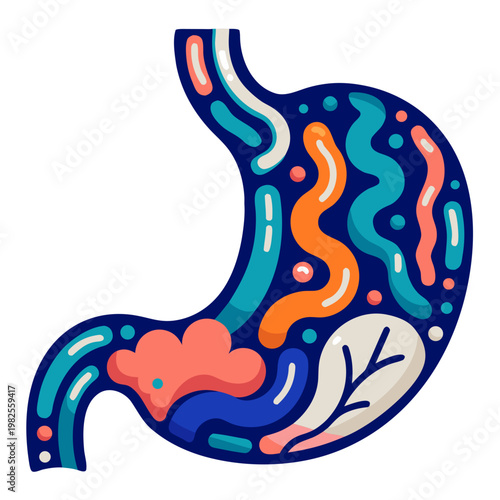 Gut Microbiome Vector Icon Stylized Stomach with Healthy Bacteria and Probiotics for Digestive Wellness