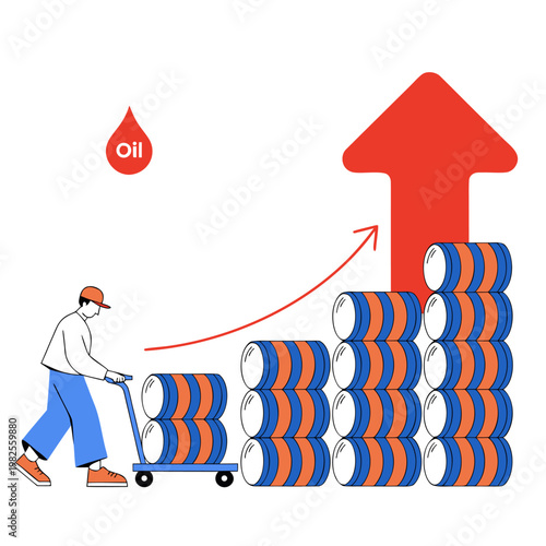 Upward trending graph of oil prices, representing petroleum value growth and economic changes in global markets.