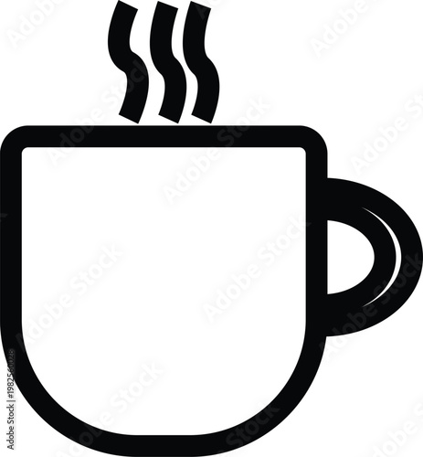 A steaming hot black espresso coffee mug with a caffeine heart design and morning chocolate mocha liquid in a brown cafe beverage illustration symbol