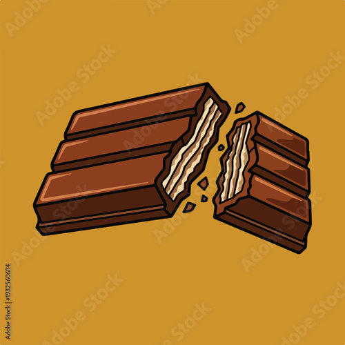 Broken Milk Chocolate Bar with Wafer Layers Vector Illustration eps
