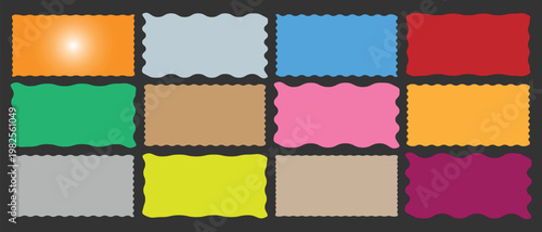 zigzag rectangle shape frame. Vector set colorful wavy edge frames.  Geometric shapes stickers with zigzag wavy edge. 