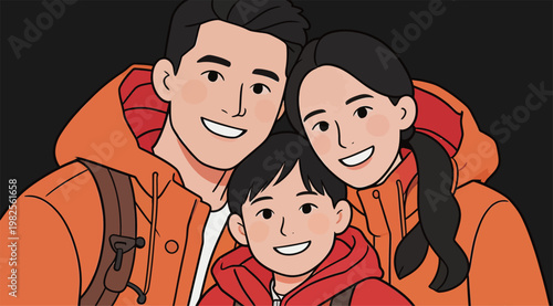 Happy Family in Matching Pink Winter Coats