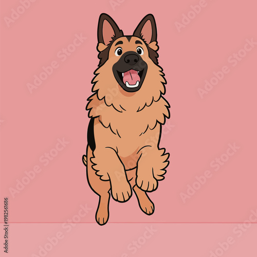 Cartoon German Shepherd Dog Jumping