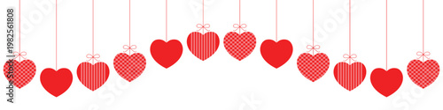 Hanging hearts garland. Red paper hearts .Heart png. Set of simple hearts. Valentine's Day seamless pattern. Hearts garland . Valentine's day decoration