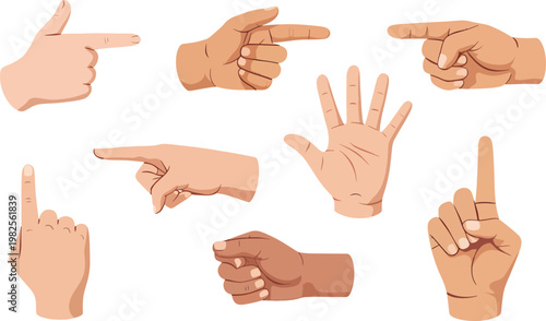 Diverse hands with various gestures bunsle set