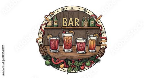 Cocktail bar icon, colorful drinks illustration, bar menu sign, vector beverage logo