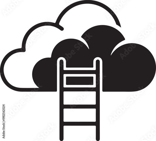 Stepladder reaching into fluffy clouds silhouette icon represents career growth ambition dreaming big goal achievement and progress toward success in corporate world.