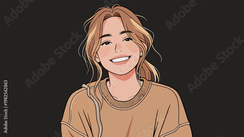 Happy Smiling Woman in Casual Brown Sweater