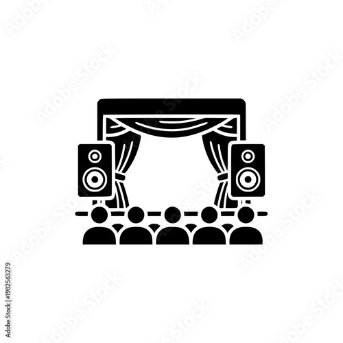 Concert stage with speakers and audience Vector, illustration