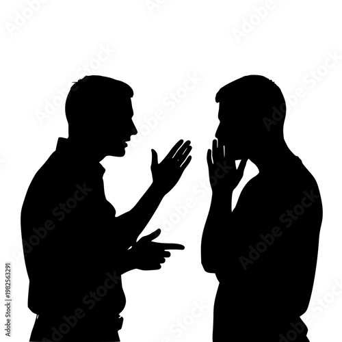 Two men talking to each other in silhouette Vector, illustration
