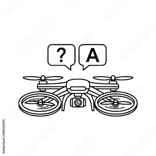 A drone with a camera and speech bubbles Vector, illustration