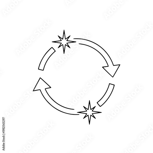 A circular arrow with two starbursts Vector, illustration