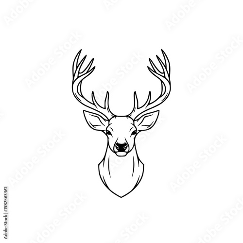 A deer with large antlers looks directly forward Vector, illustration