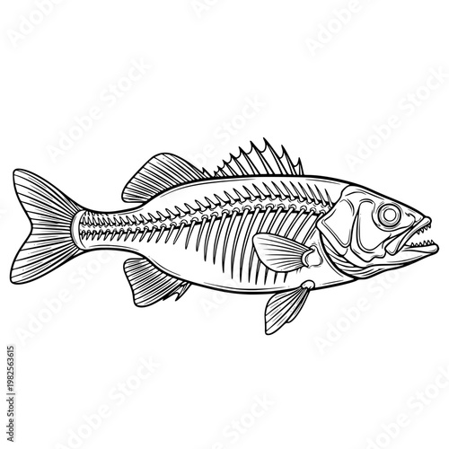 A fish skeleton with fins and tail Vector, illustration