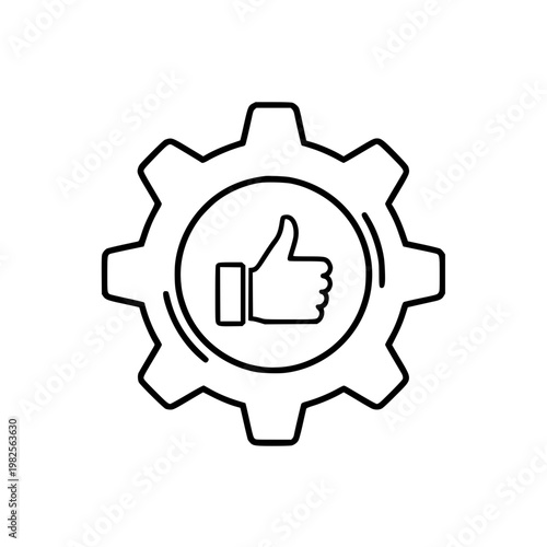 A gear with a thumbs up inside Vector, illustration