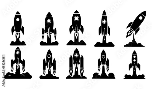 Bold rocket silhouette icon set vector illustration