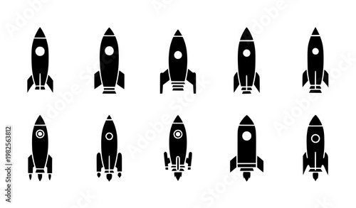 Minimal space rocket silhouette icon set vector illustration