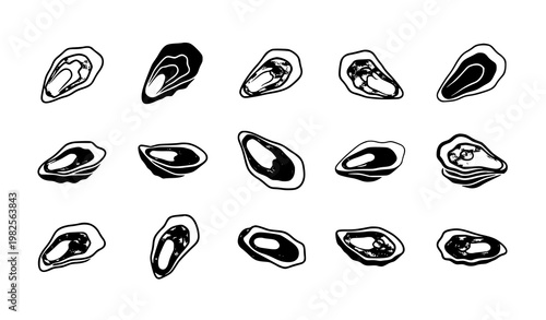 Minimal oyster icon set flat vector bundle illustration