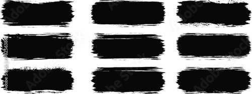 Brush stroke, ink paint brush, grunge lines. Black square shapes with ripped jagged borders on white background.straight line vector illustration, smears, sketch lines.