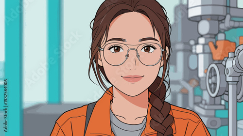 Portrait of a young woman in orange workwear