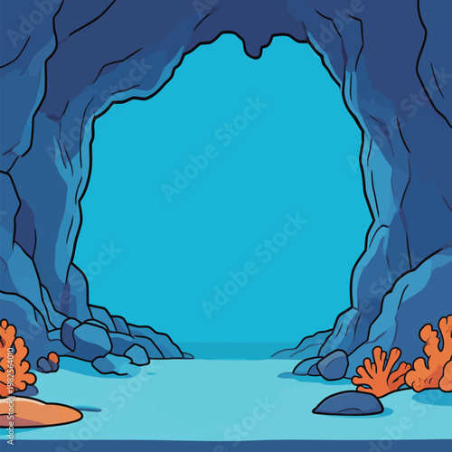Underwater Cave with Coral and Rocks