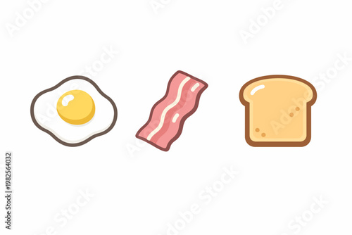 Simple Fried Egg Bacon and Toast Icons Authentic food Gastronomy Local cuisine Traditional dish Gour