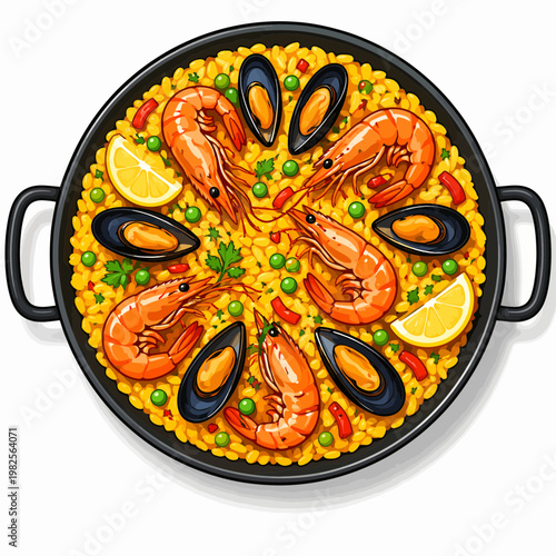 Delicious Seafood Paella Dish with Shrimp and Mussels Authentic food Gastronomy Local cuisine Tradit