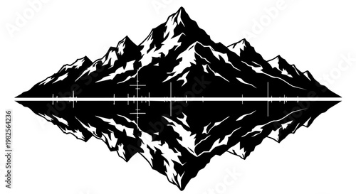 Mountains and sound waves combined in a symmetrical black and white design