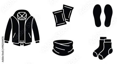 Essential winter clothing and outdoor accessories collection for cold weather protection and comfort, useful for seasonal promotions and travel gear guides.