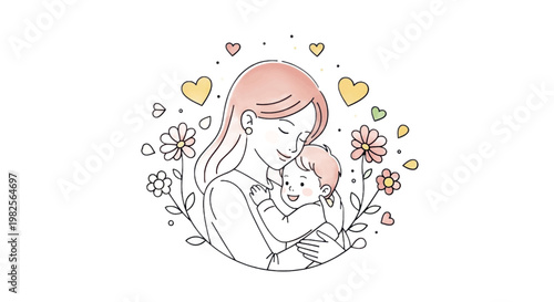 Mother, baby, love, heart, floral, illustration, vector, mothers day, family