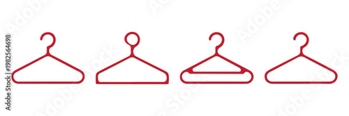 Clothes hanger outline icon set vector, wardrobe hanger symbols collection, minimal line icons for clothing storage, retail display and laundry concepts, clean UI design