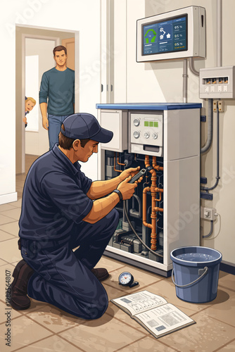 Plumber Installing Ground Source Heat Pump