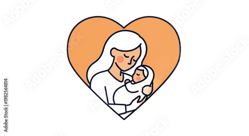 Mother and child, heart icon, love symbol, family illustration, vector graphic