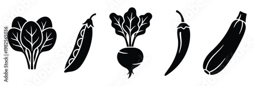 Variety of fresh healthy vegetables in black silhouette style perfect for cooking and nutrition related content and agricultural marketing materials