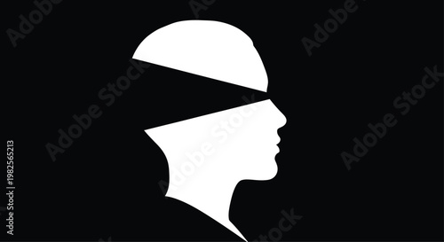Blind Person Silhouette Facing Right on Black Background