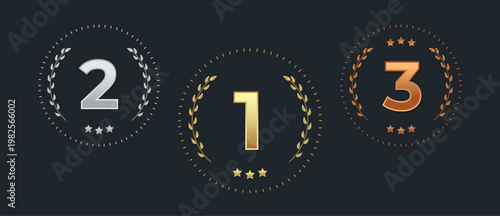 金銀銅の順位を象徴する高級感ある表彰メダルアイコンセットランキングやコンテストに最適なデザイン素材