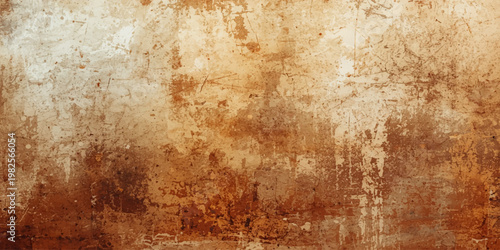 An antique grungy metal surface with a rusty brown texture and aged paint creates a vintage rough wallpaper backdrop