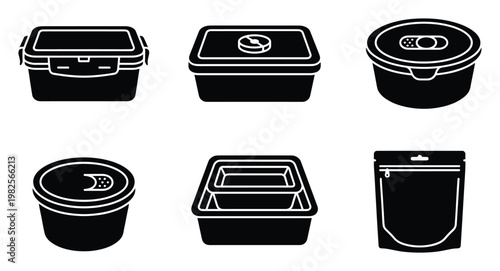Collection of diverse food storage containers and packaging options ideal for illustrating meal prep, pantry organization, and product packaging concepts in various consumer goods contexts