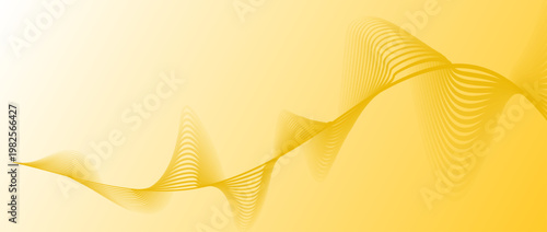 柔らかなグラデーションの黄色背景に流れるウェーブライン 抽象的で高級感のあるデジタル波形バナー素材
