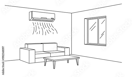 Geometric air conditioner interior room outline modern cooling system vector illustration