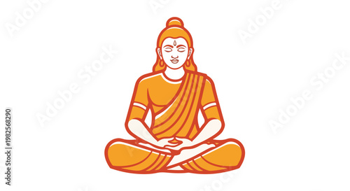 Stylized vector illustration of a serene spiritual figure meditating peacefully in a traditional cross-legged pose.